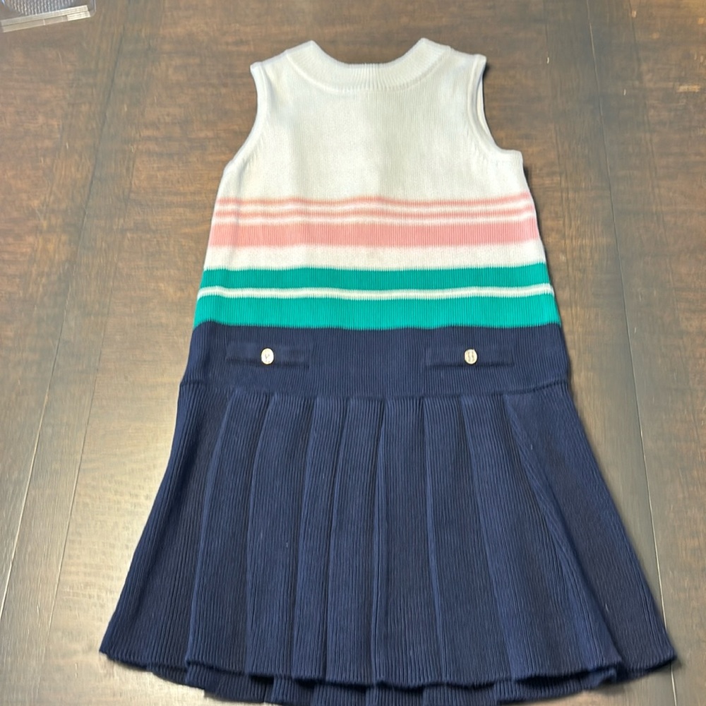 Girls Janie and Jack navy striped sweater dress, size 4.
